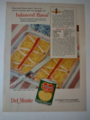 Del Monte Balanced Flavor Crushed Pineapples Vintage 1950s Print Ad