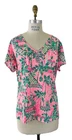 Lilly Pulitzer Etta V-Neck Top Short Sleeve Mandevilla Baby Always Worth It  M