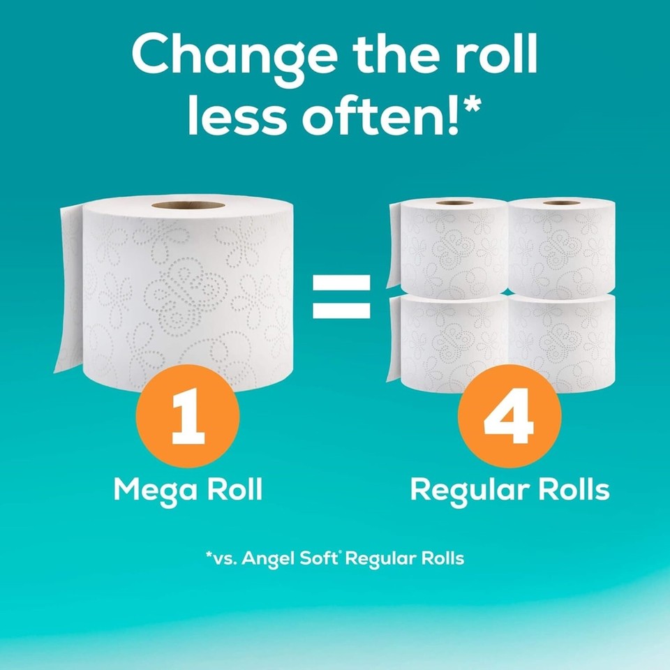 Angel Soft Toilet Paper 16 Mega Rolls = 64 Regular Rolls, Soft and
