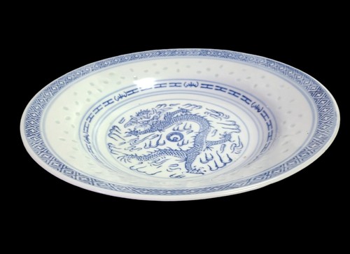 3 Jingdezhen Chinese Blue & White Porcelain Rice Eyes Dragon 8.75" Soup Bowls - Picture 8 of 24