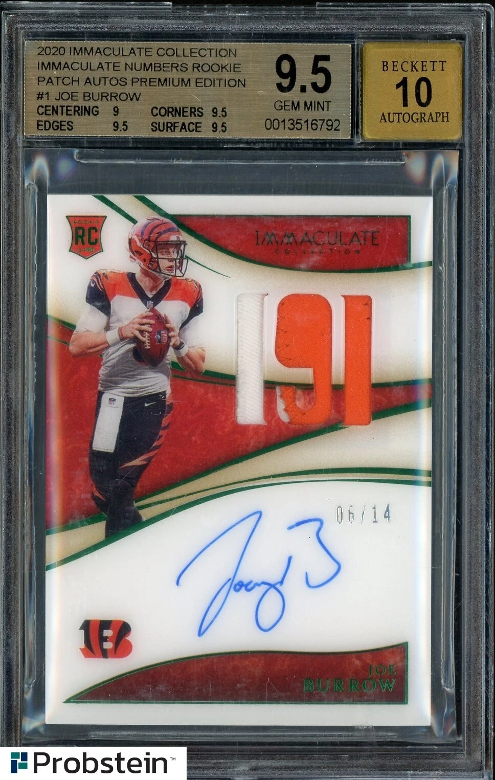 Joe Burrow Panini Immaculate Collection Immaculate Numbers Rookie Patch Autographs #INJBU Premium Edition