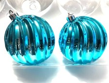 NEW MACY'S HOLIDAY LANE SHINY BLUE SHATTERPROOF BALL CHRISTMAS ORNAMENT 3" 2 PCS