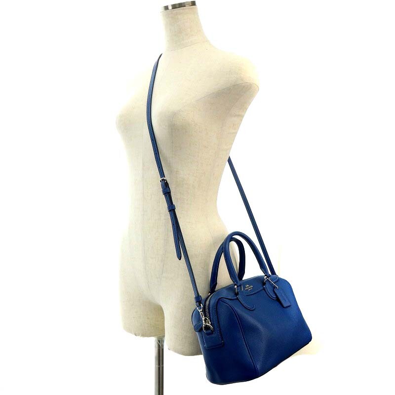 Coach Mini Boston Bag Tote Shoulder 2Way Diagonal Leather Blue F32202