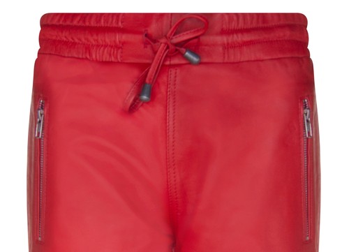 Women's Red Real Leather Trousers Joggers High Waist Napa Track Sweat Pant Jog - Picture 4 of 5