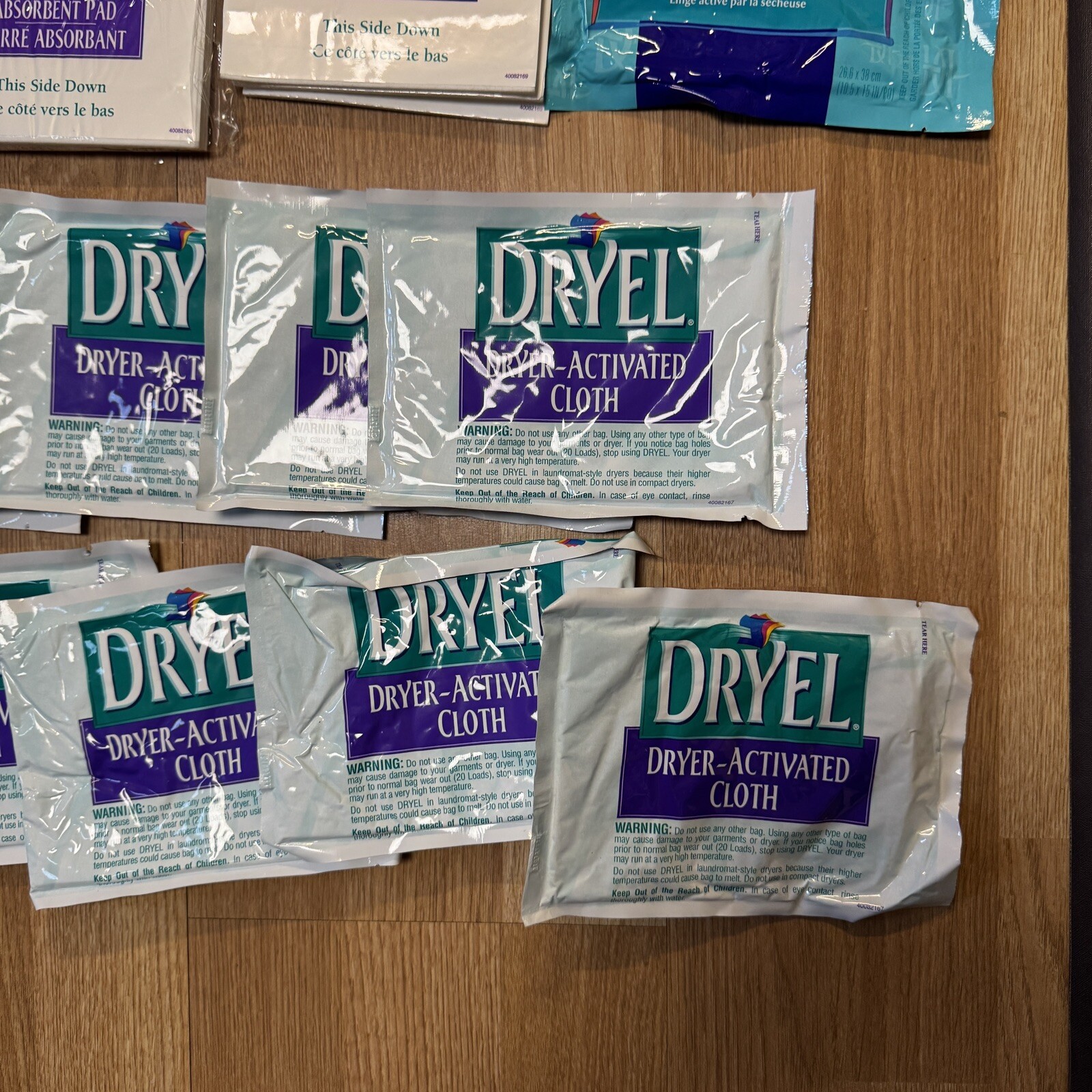 Vtg Dryel LOT bags, dryer cloths, stain remover, absorbent pads 1997 Bundle