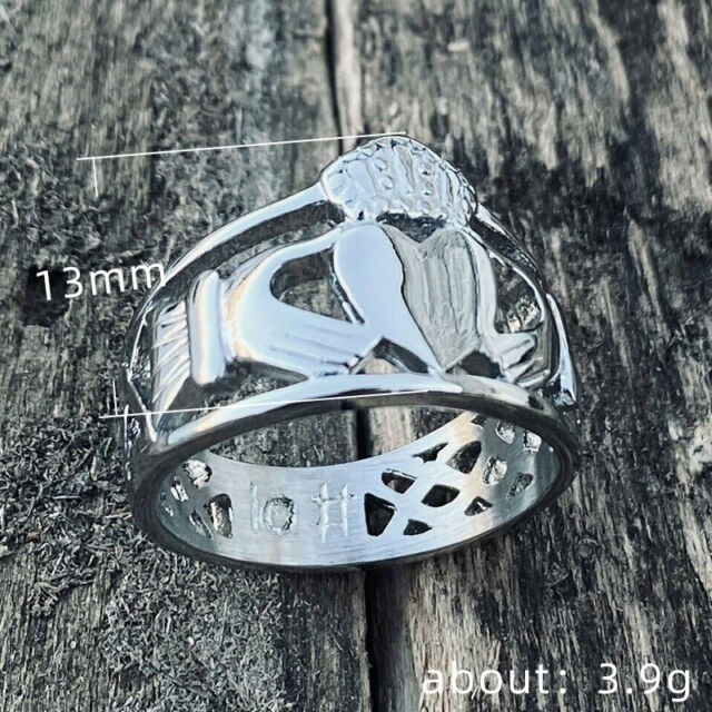 Mens Stainless Steel Celtic Irish Claddagh Wedding Band Ring Size 6-15