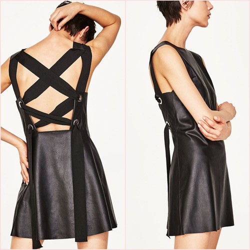 SALE Black Faux Leather Lace Up Open 