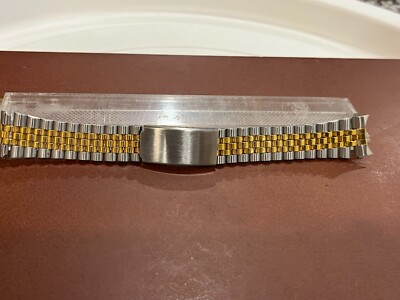 20 mm FLEXON SILVER & GOLD STAINLESS STEEL MENS ADJUSTABLE WATCH BAND CURVED END