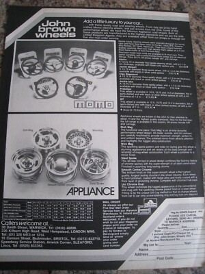 JOHN BROWN WHEELS MOMO APPLIANCE LUXURY WHEELS 1976 ADVERT A4 SIZE FILE 12