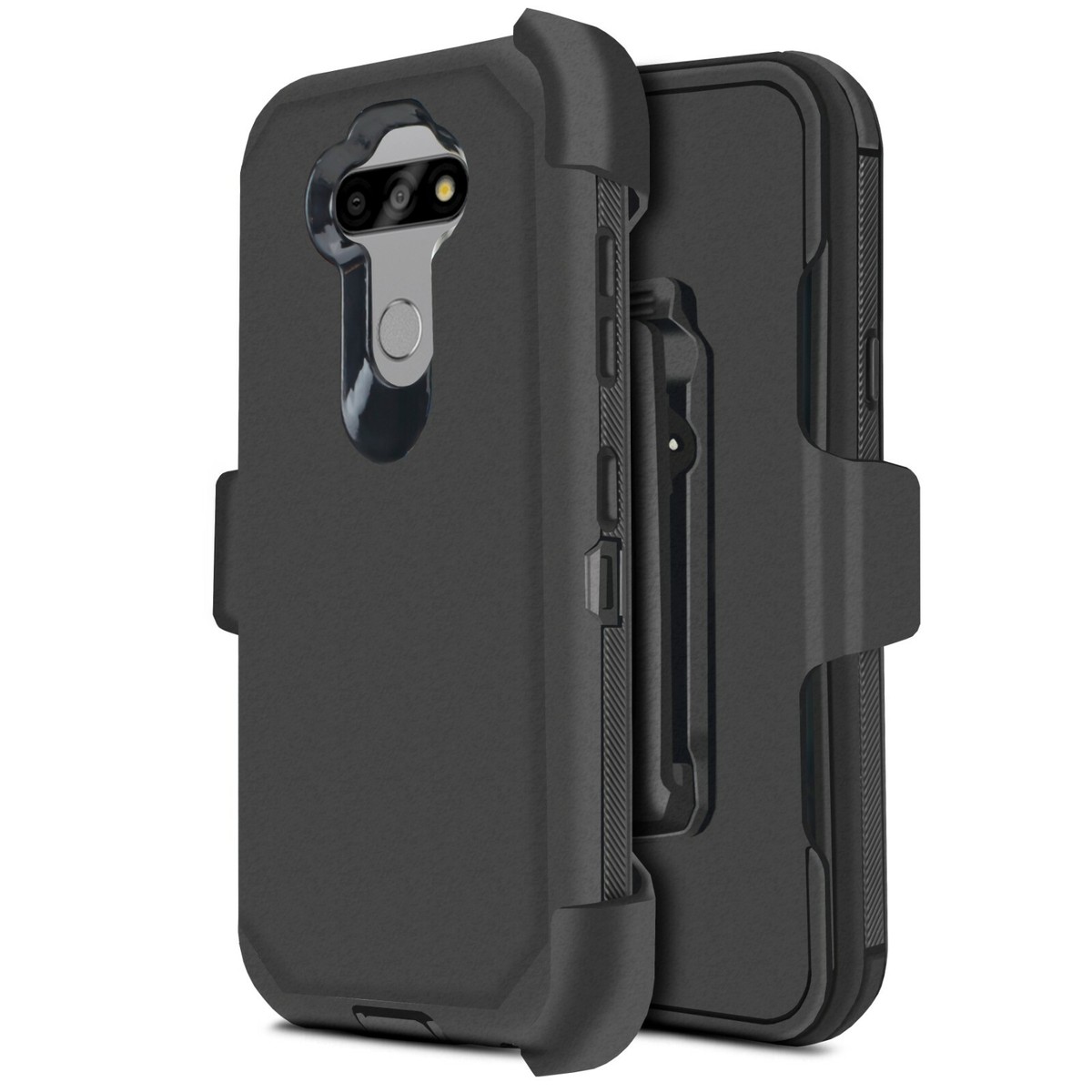 Heavy Duty Shockproof Case With Holster Clip + Tempered Glass For LG Aristo 5 / K31 / Phoenix 5 – Rugged Black
