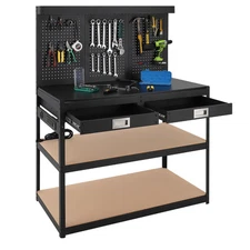 3-Tier Workbench with 2 Drawers 48"x 24" Garage Tool Workstation w/Power Outlets