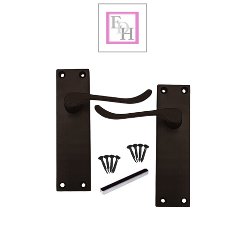 Matt Black Victorian Scroll Door Handle with 150mm Backplate + Tubular Latch x 4 - Picture 2 of 8