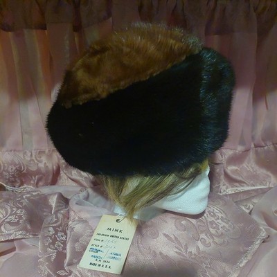 MACY'S VINTAGE MINK FUR HAT MAHOGANY/BL BROWN LARGE BERET, MACY'S FUR VAULT, USA