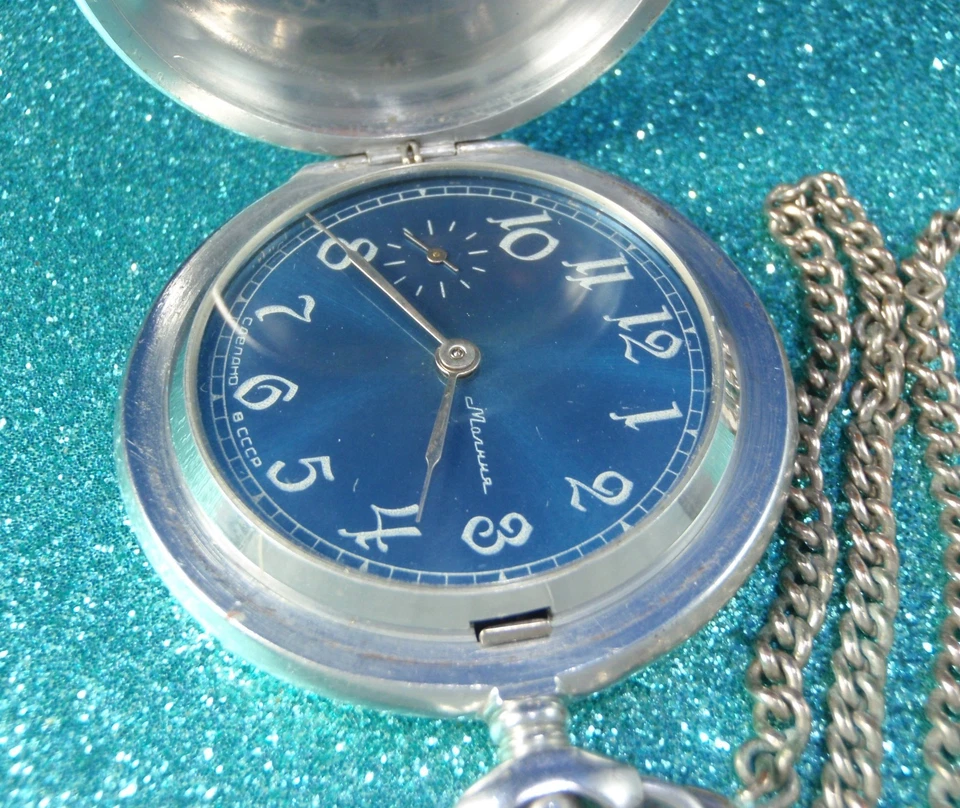 Reloj de Bolsillo MOLNIJA URSS 100% Original Reparado Mecánico 3602 De Colección Raro Foto 4 de 4