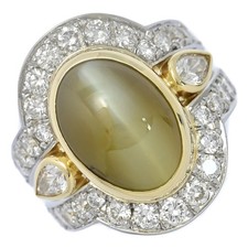 1.806ct Chrysoberyl Cat's Eye Diamond Ring 18K YG Pt900 16.4g US5 #49.5 606926