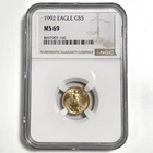 1992 $5 American Gold Eagle 1/10th Oz NGC MS69 Fine Gold US Key Date Coin
