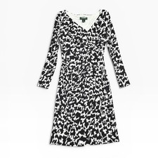 Lauren Ralph Lauren Womens Black White Abstract Print Ruched Faux Wrap Dress 4