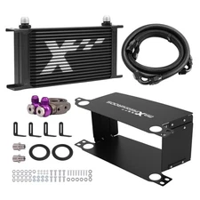 19 Row Transmission Oil Cooler Universal 10AN Aluminum with Braided Hoses Kit