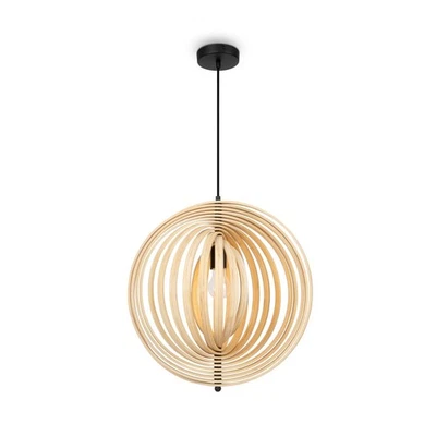 Pendelleuchte Rund Holz Ø 43 cm H: max. 345,5 cm Beige E27 Esszimmer - Bild 1 von 4