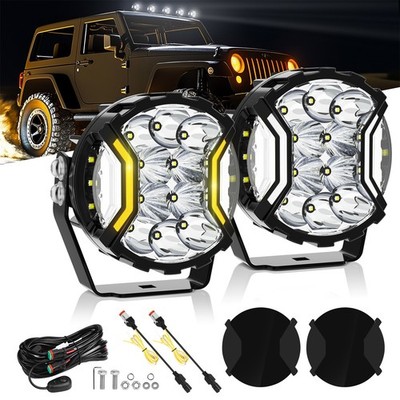 2Pcs 5 Inch Round LED Light Pods Beam Driving Fog Lamp Turn Signal Offroad Truck