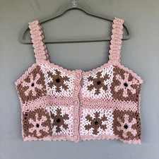 Top Cuadrado Crochet Hija Abuelita Favorito XL Rosa Recortado Festival Boho Playa