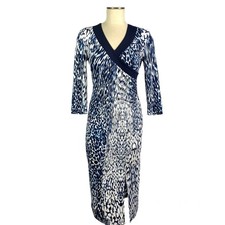 Lysse Lauren Faux Wrap Rouge Blue Leopard Animal Print Midi Dress Sz XS