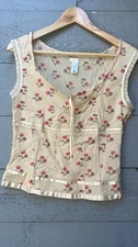 Old Navy Perfect Fit Floral Printed Cropped Blouse Tank Top Lace Beige XS 166571