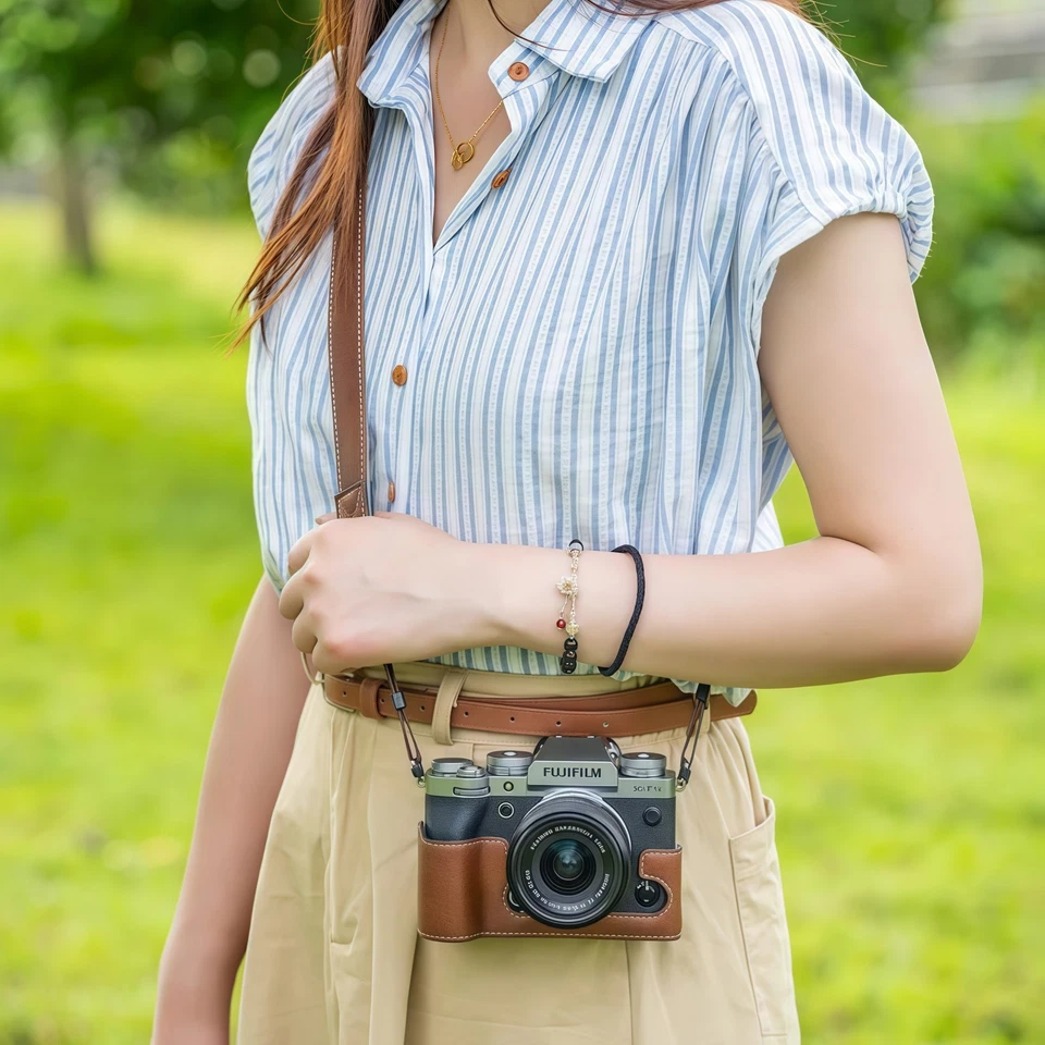 Bolsa de cámara base de cuero para Fujifilm X-T4 funda protectora de cuero duradera Foto 4 de 4