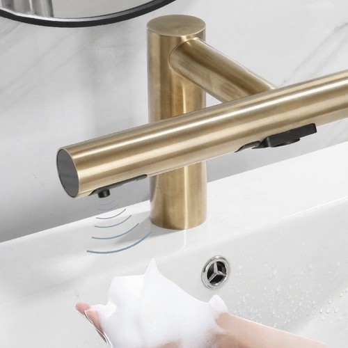 3 In 1 Touch Free Bathroom Sink Gold Faucet Hand Dryer+Soap Dispenser Mixer Tap - Picture 19 of 48