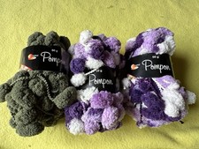 Neu  3 X 50g Pomponwolle Wolle Konvolut Stricken Häkeln Handarbeit Lila Grün