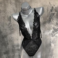 NWOT Victoria s Secret Black Lace Plunge Teddy Size M