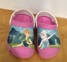 Crocs Disney Frozen Girls Pink Clog Sandals Slip-On Back Strap Anna Elsa Olaf