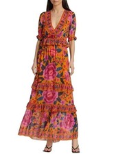 FARM Rio Yellow Floral Dream Tiered Ruffle Maxi Dress Size XL NWOT