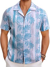 Men's Floral Button Down Shirt Short Sleeve Size X-Large Hawaiian Plants-navy