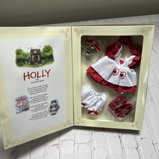 NIB Holly The Holiday Bear Valentines Outfit Franklin Mint Red/white Dress