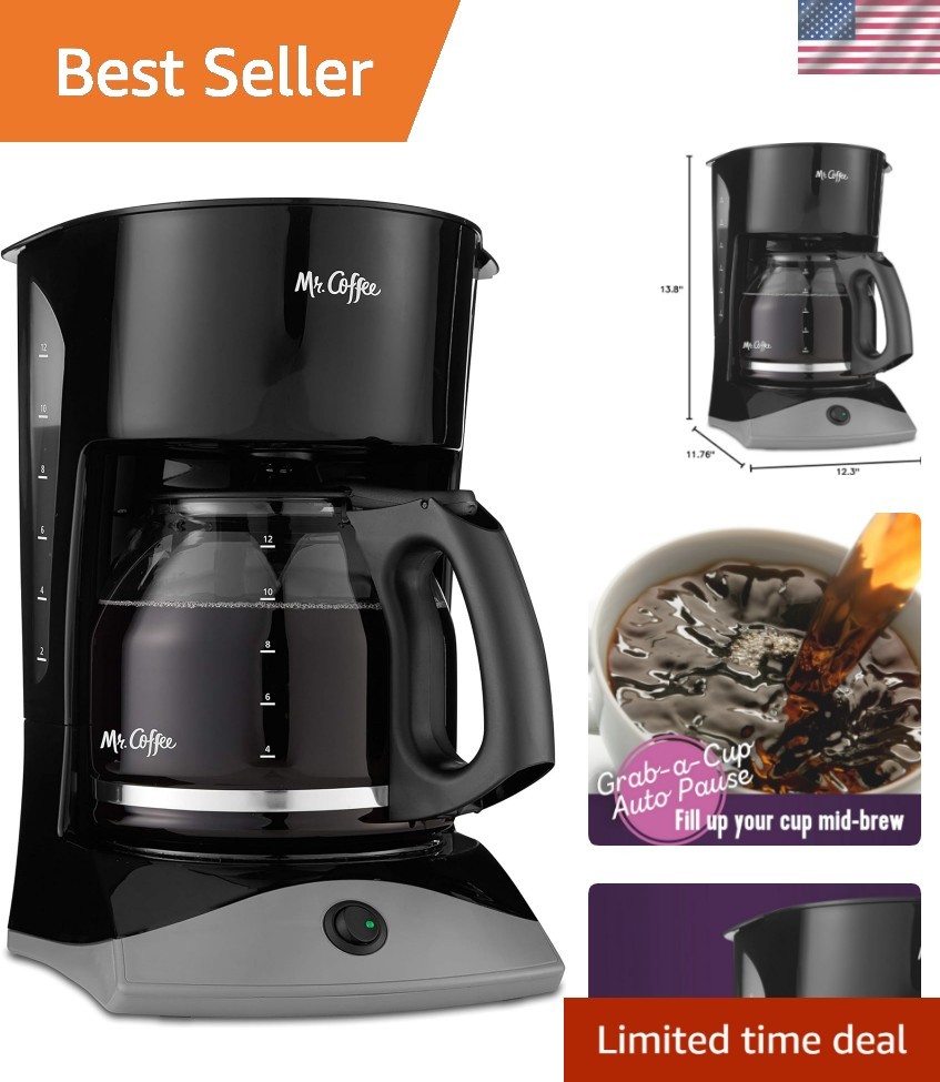 Black Coffee Maker, 12 Cups, with Auto Pause and Glass Carafe, Perfect for Ho...