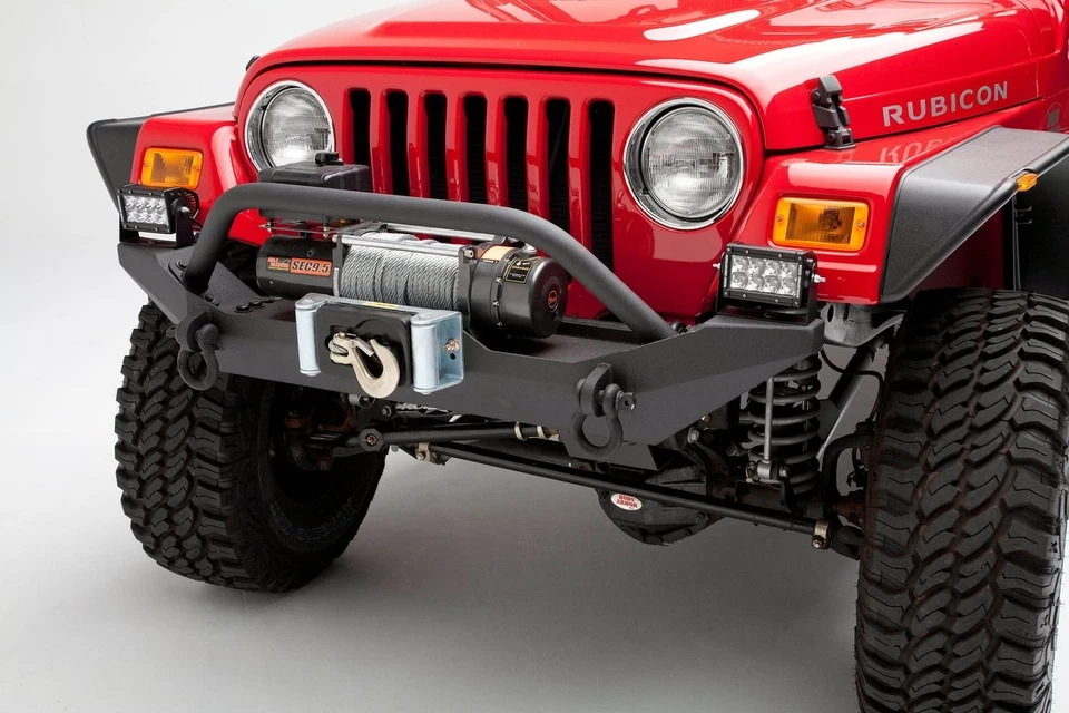 For Jeep Wrangler 87-06 Formed Full Width Black Front Winch HD Bumper w Hoop — 第 3/4 张图片