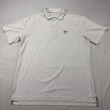 Johnnie-O Polo Shirt Mens LARGE White Blue Pink Geometric Print Golf Performance