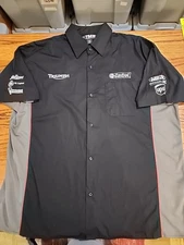 Triumph Racing TMR Men's 3XL S/S Black/Gray Button Down With Sponsors EUC. GB37