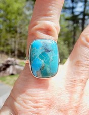 Kingman Turquoise Rectangle Ring 925 Sterling Silver Size 8 For Serenity  Peace