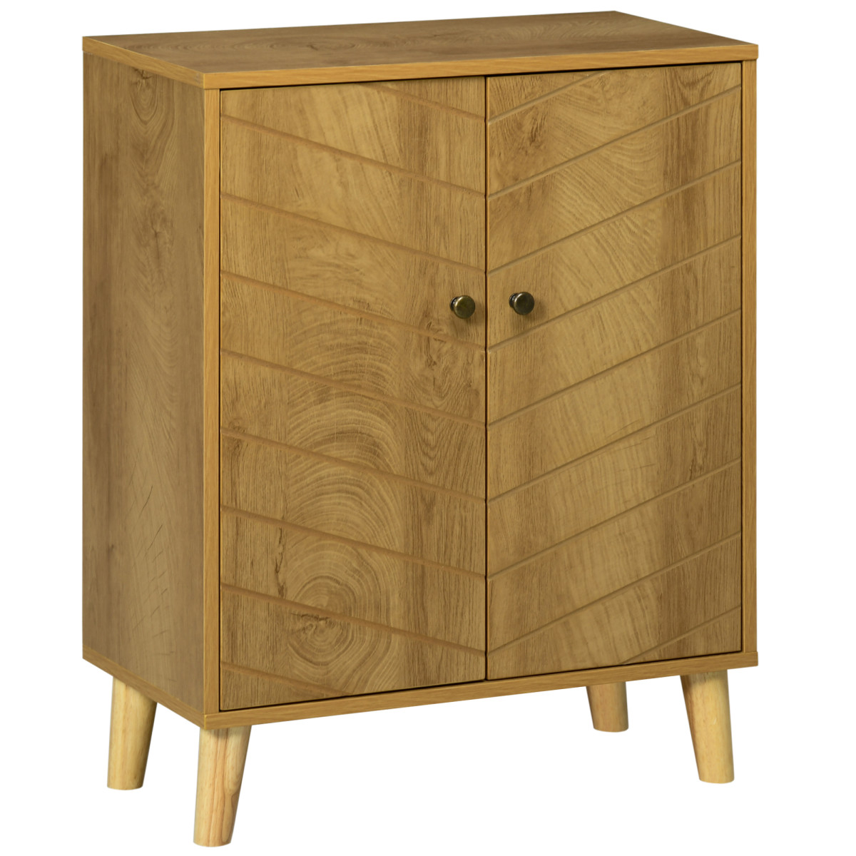 Rackhams Vintage Storage Cabinet With Double Chevron Doors And Pine Wood Legs, Side Cabinet For Living Room, Kitchen, Bedroom - Natural Wood Finish - Image 2
