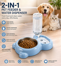 2 in 1 Automatic Pet Feeder Stainless Steel Bowl Light Blue