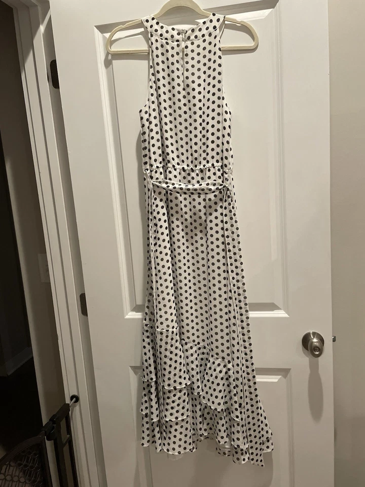 Maxi vestido para mujer Calvin Klein a lunares talla 6 sin mangas con volantes dobladillo Foto 3 de 4
