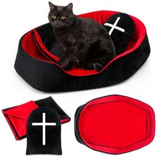 3 Pcs Gothic Cat Bed Set with 19 Inch Washable Coffin Cat Bed Black Tombstone...