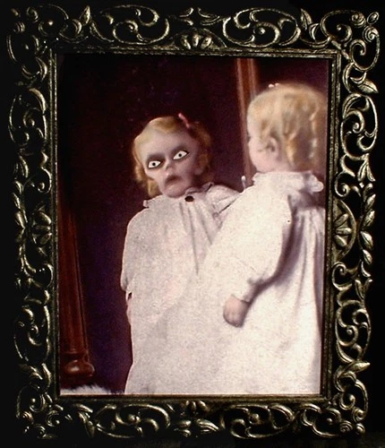 HAUNTED Antique Photo "EYES FOLLOW YOU" Creepy Family Portrait prop Halloween