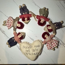 Handmade Folk Art Raggedy Ann & Andy Garland Country Cottage Decor 36” Long