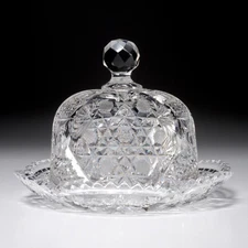 Antique American Brilliant Cut Glass Cheese Plate Dome Cover Dish ABP 9"dia