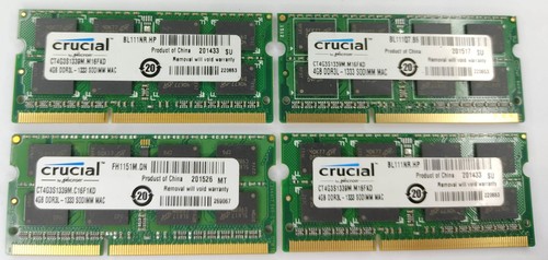 16GB 4x 4GB CRITICAL PC3-10600 DDR3 1333MHz 1,35V Laptop RAM Speichermodule