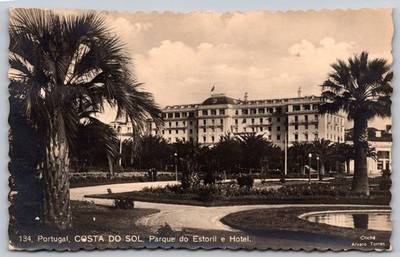 Vintage Real Photo Postcard Portugal Estoril Hotel Park 1934 Alvaro Torres AA818