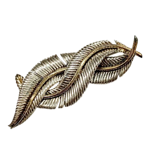 Tiffany & Co. Double Feather Brooch 18K Gold Silver SV925 Japan